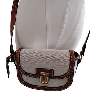 Cream Canvas Brown Trim Crossbody Bag